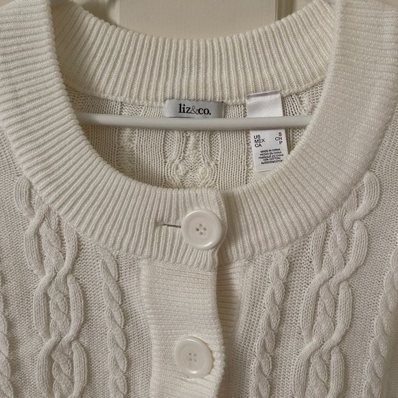 Liz & Co 100% Cotton Cropped White Button-up Sweater Size Small - Picture 3 of 3